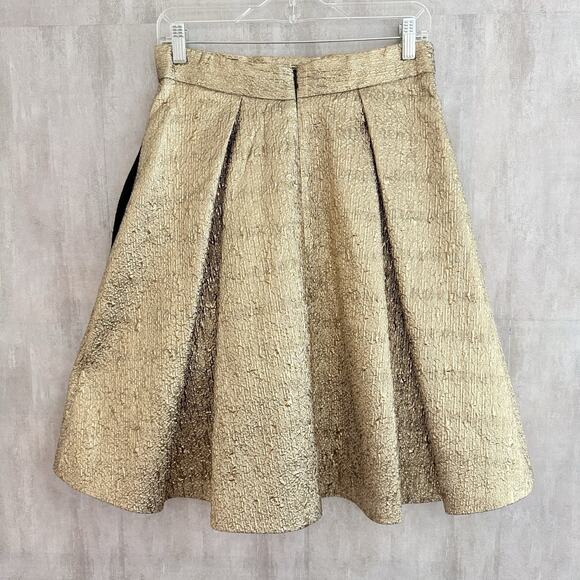 Eliza J Skirt Size 6 A-line Gold Metallic Box Pleat Lined Pockets Maximalist - Picture 2 of 11